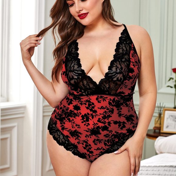 Red and black Promise Lace Teddy bodysuit lingerie - Picture 5 of 9